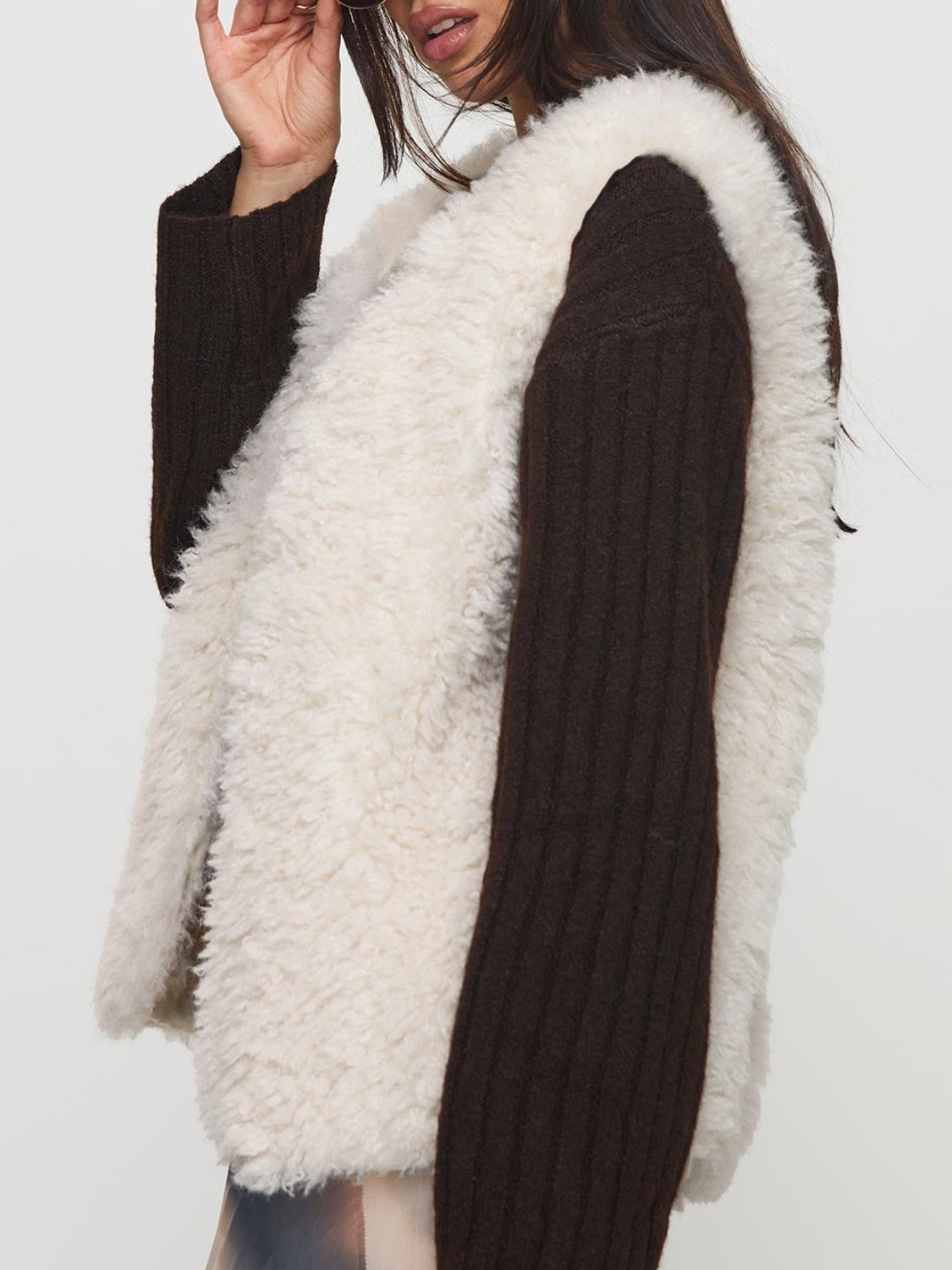 Fuzzy Open Front Vest Coat