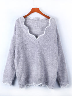 Notched Dropped Shoulder Long Sleeve Sweater