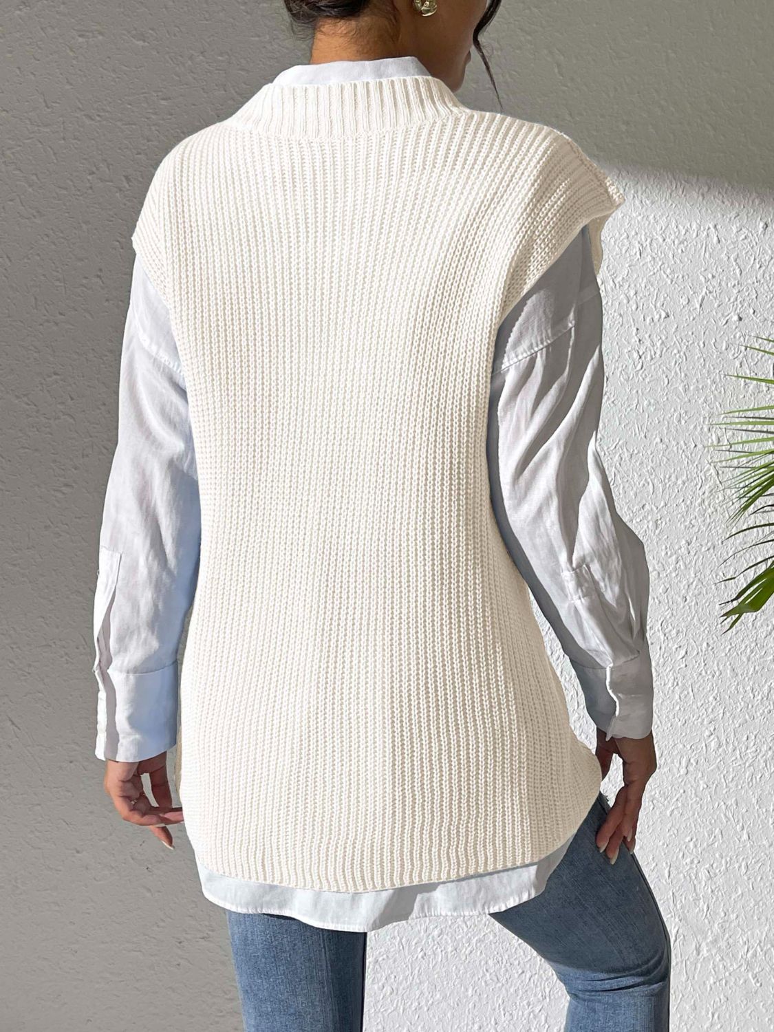 Pearl Trim V-Neck Sweater Vest