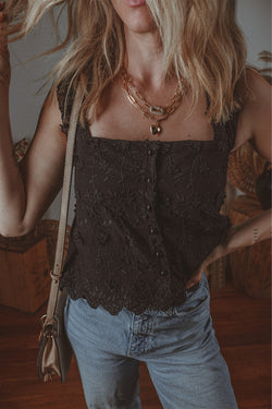 Embroidered Square Neck Wide Strap Tank