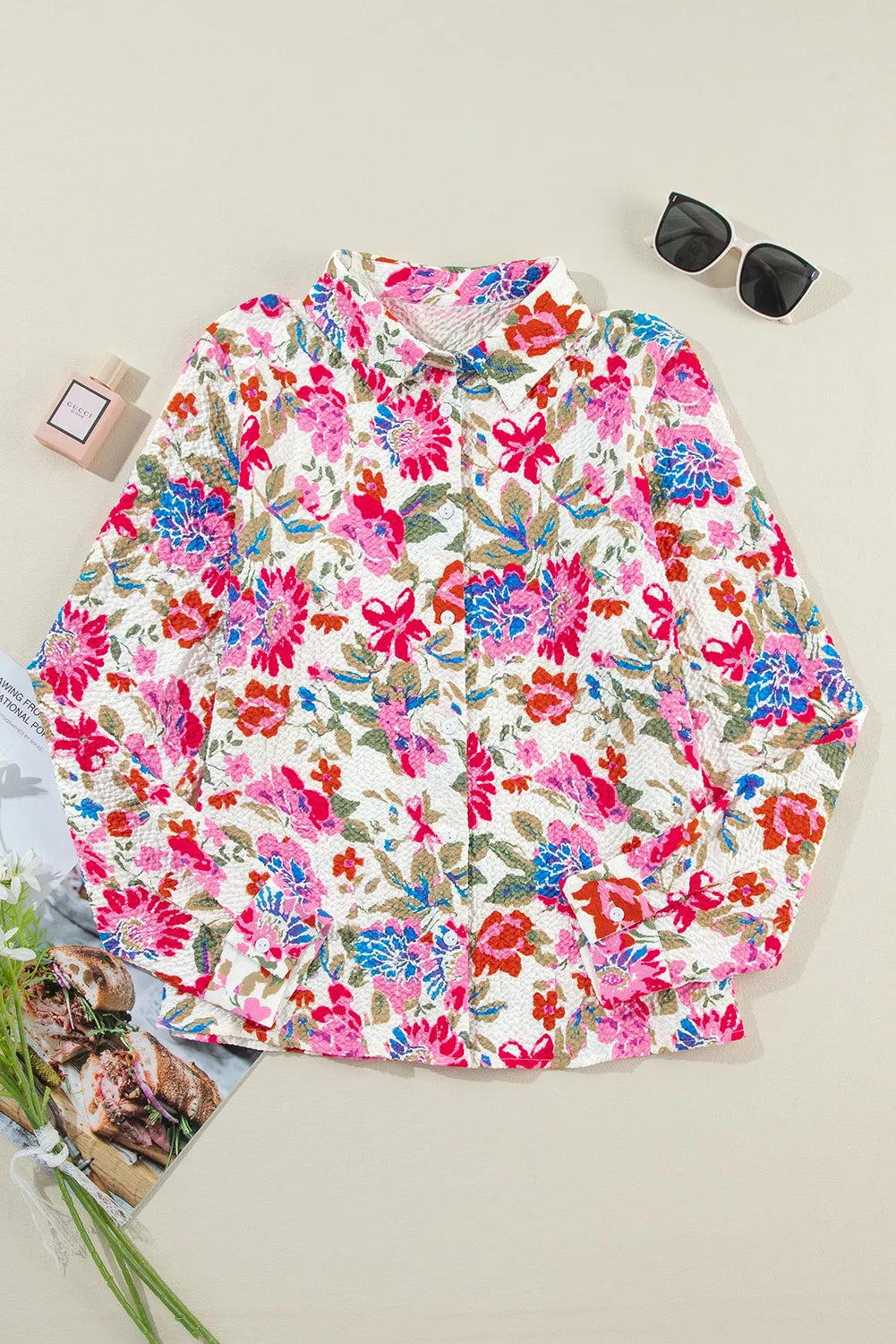 Floral Collared Neck Long Sleeve Shirt