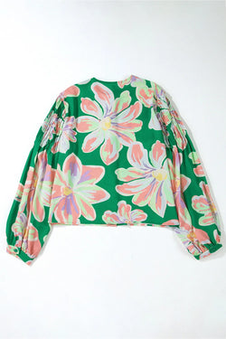 Floral Pleated Puff Sleeve Shirt