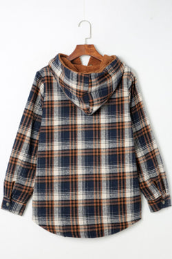 Plaid Button Up Long Sleeve Hooded Jacket