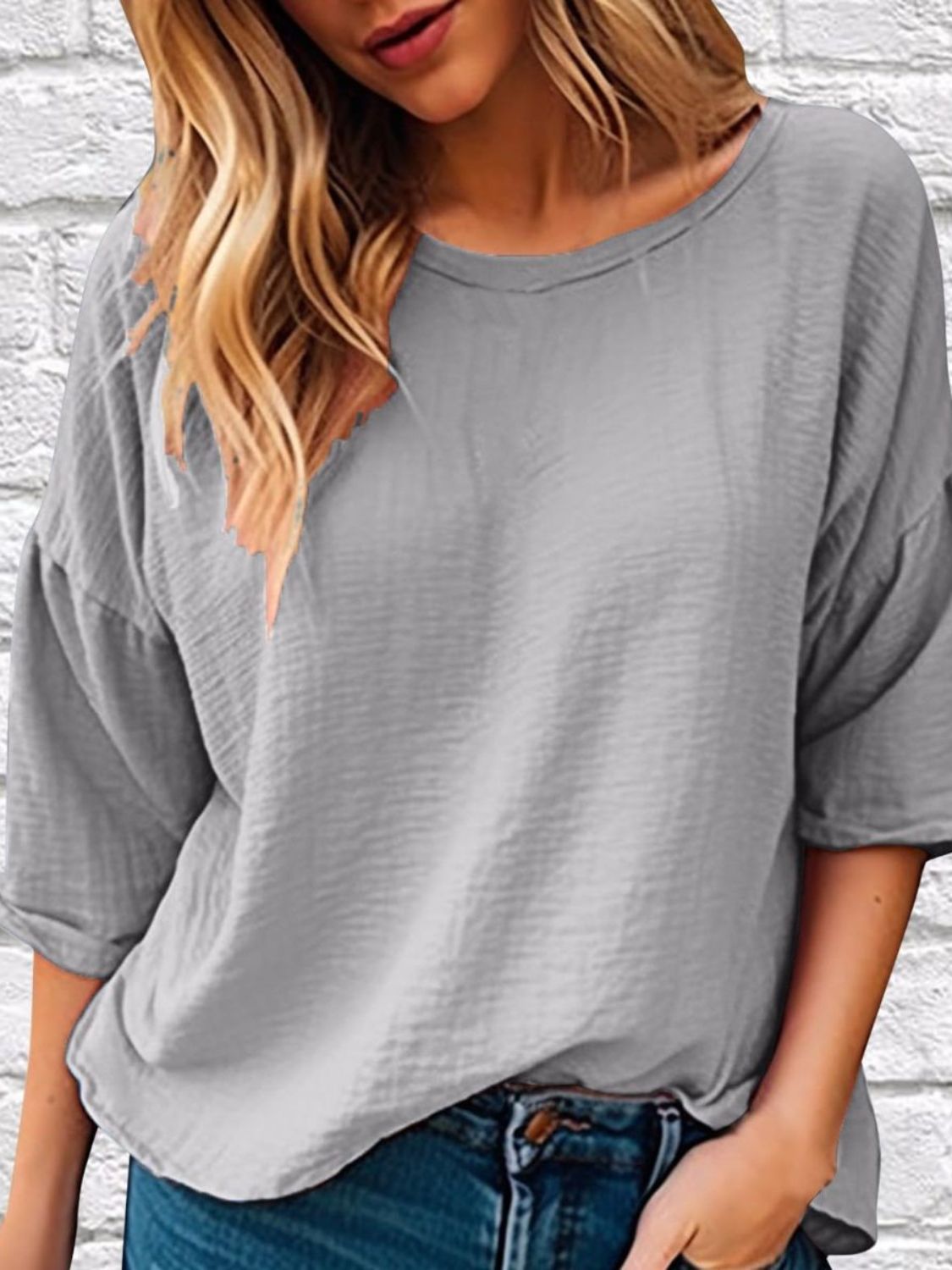 Full Size Round Neck Half Sleeve T-Shirt Plus Size