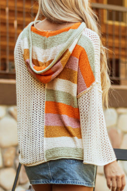 Openwork Color Block Hooded Sweater