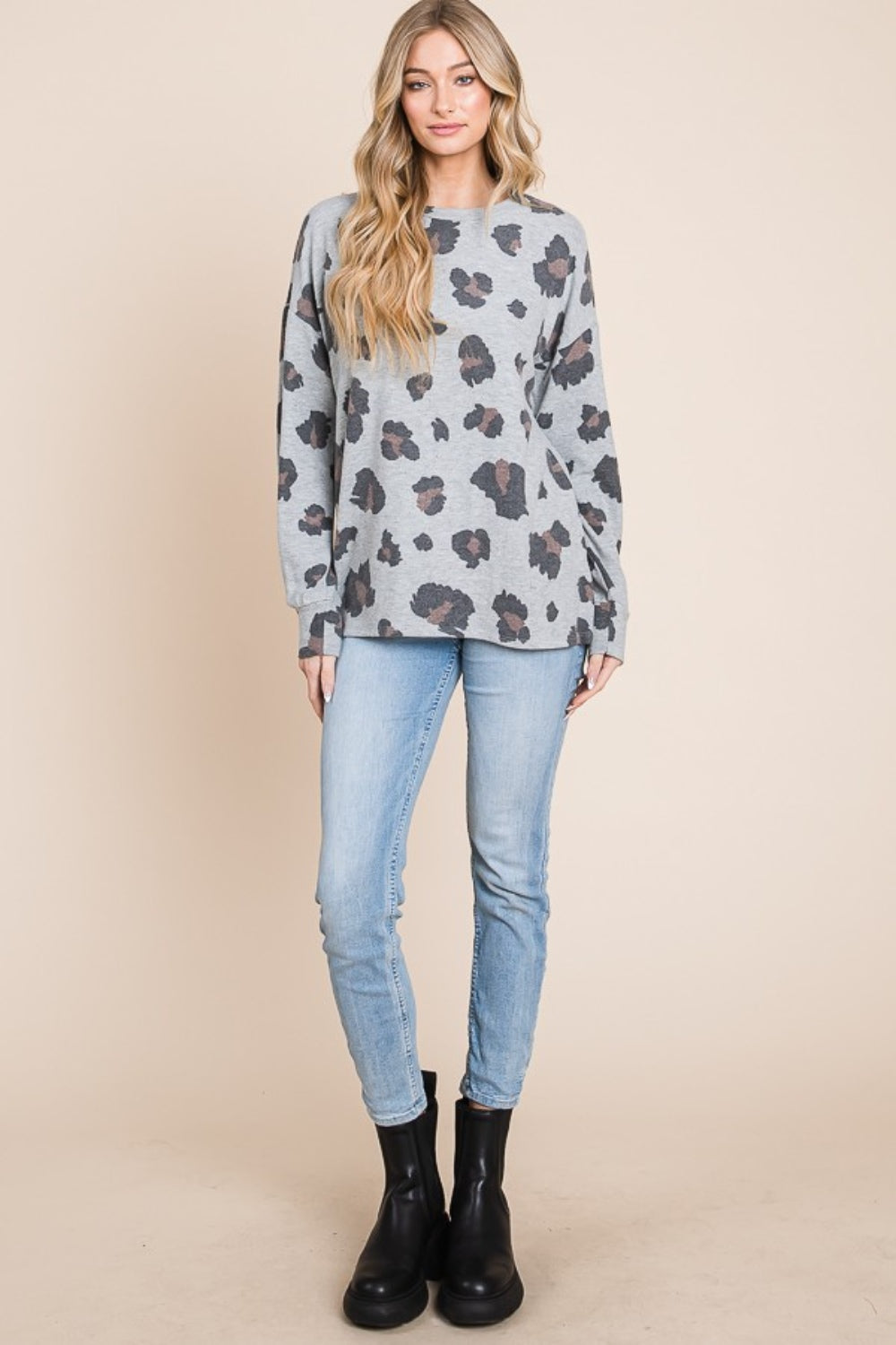 BOMBOM Leopard Drop Shoulder T-Shirt