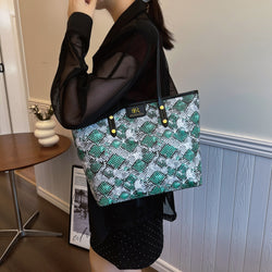 Snakeskin Print PU Leather Tote Bag