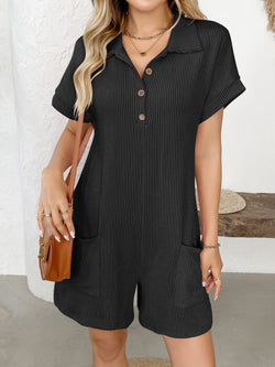 Button Detail Collared Neck Short Sleeve Romper