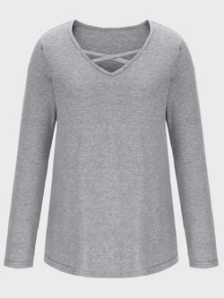 Crisscross V-Neck Long Sleeve T-Shirt