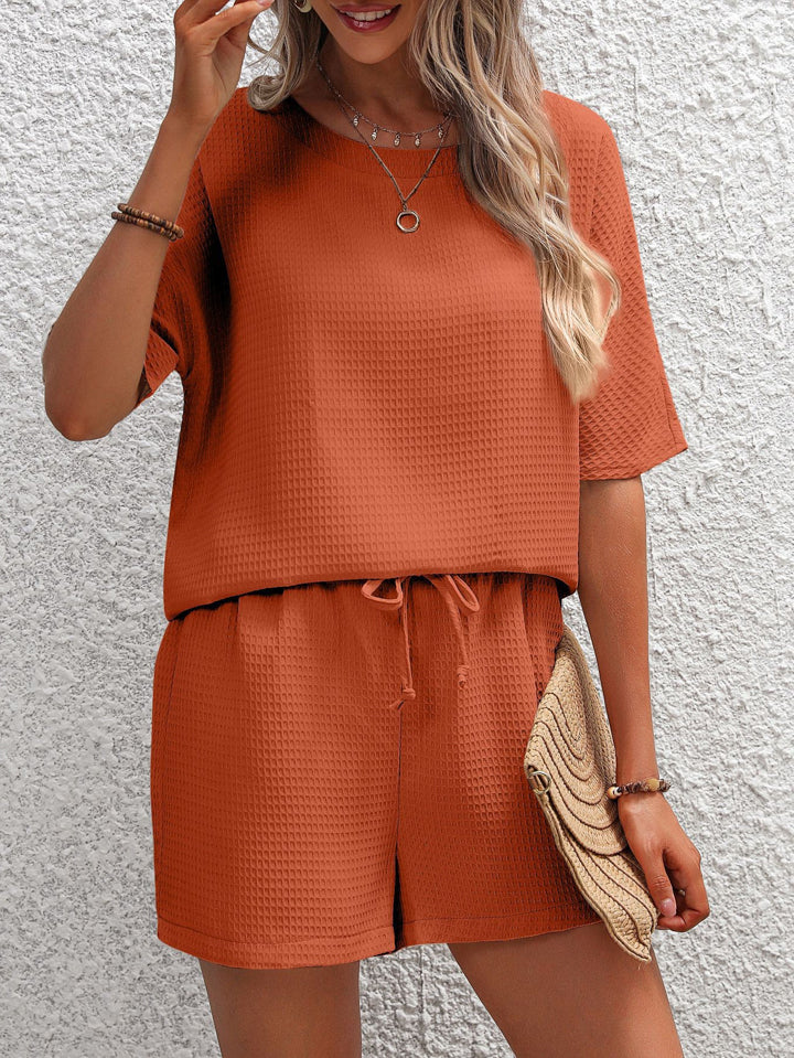 Waffle-Knit Top and Shorts Set