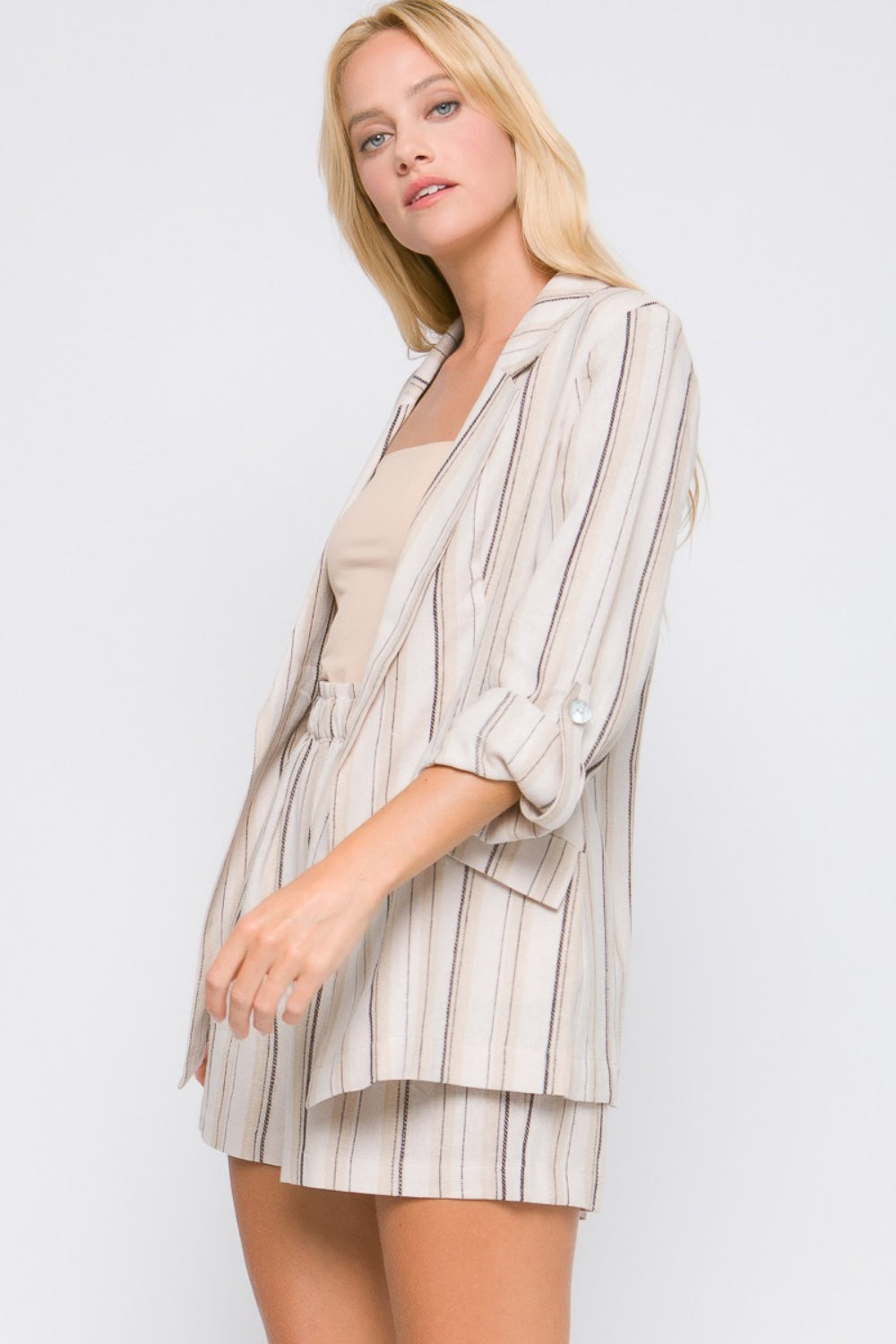 Love Tree Linen Woven Striped Blazer