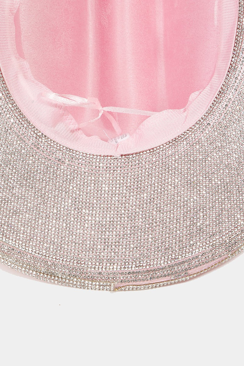 Gorro de gamuza sintética con ribete de diamantes de imitación pavé Fame