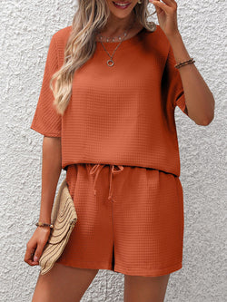 Waffle-Knit Top and Shorts Set