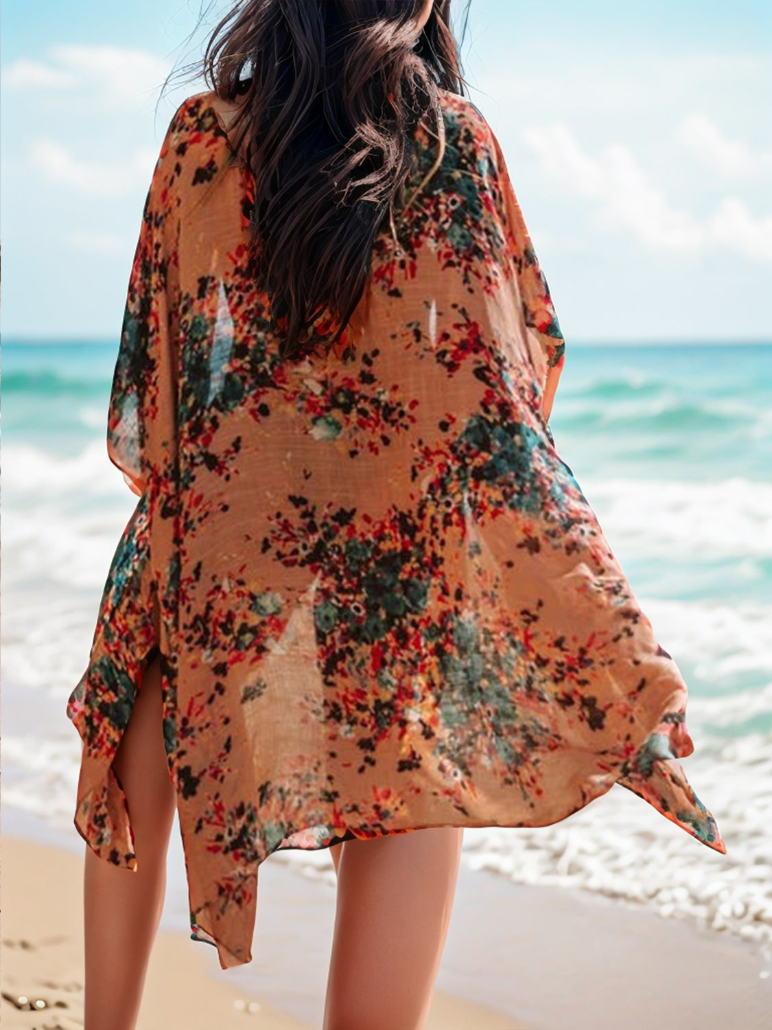 Vestido playero abierto con estampado Lovelet