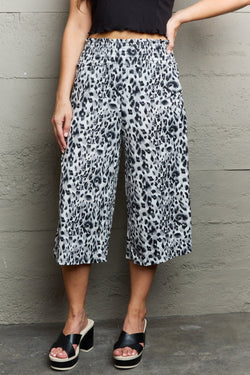 Ninexis Leopard High Waist Flowy Wide Leg Pants with Pockets