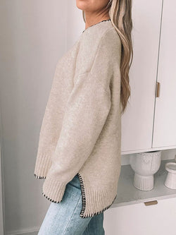 Perfee Round Neck Long Sleeve Sweater