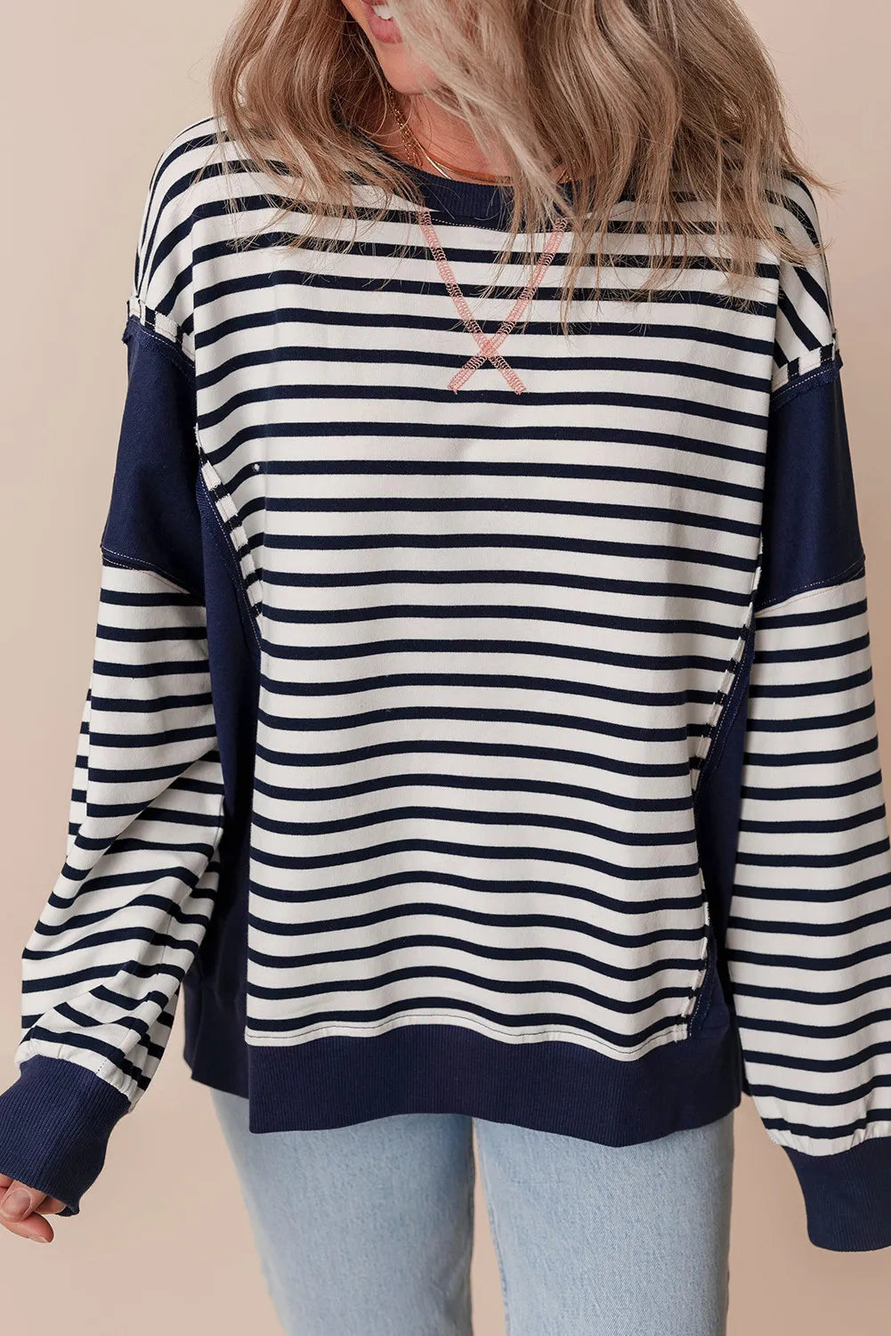 Striped Round Neck Long Sleeve Sweatshirt