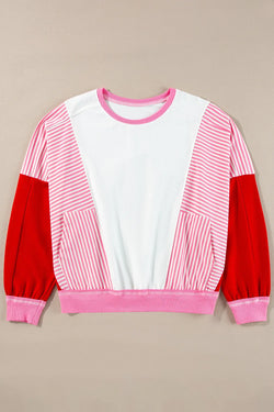 Striped Color Block Round Neck Long Sleeve Sweatshirt