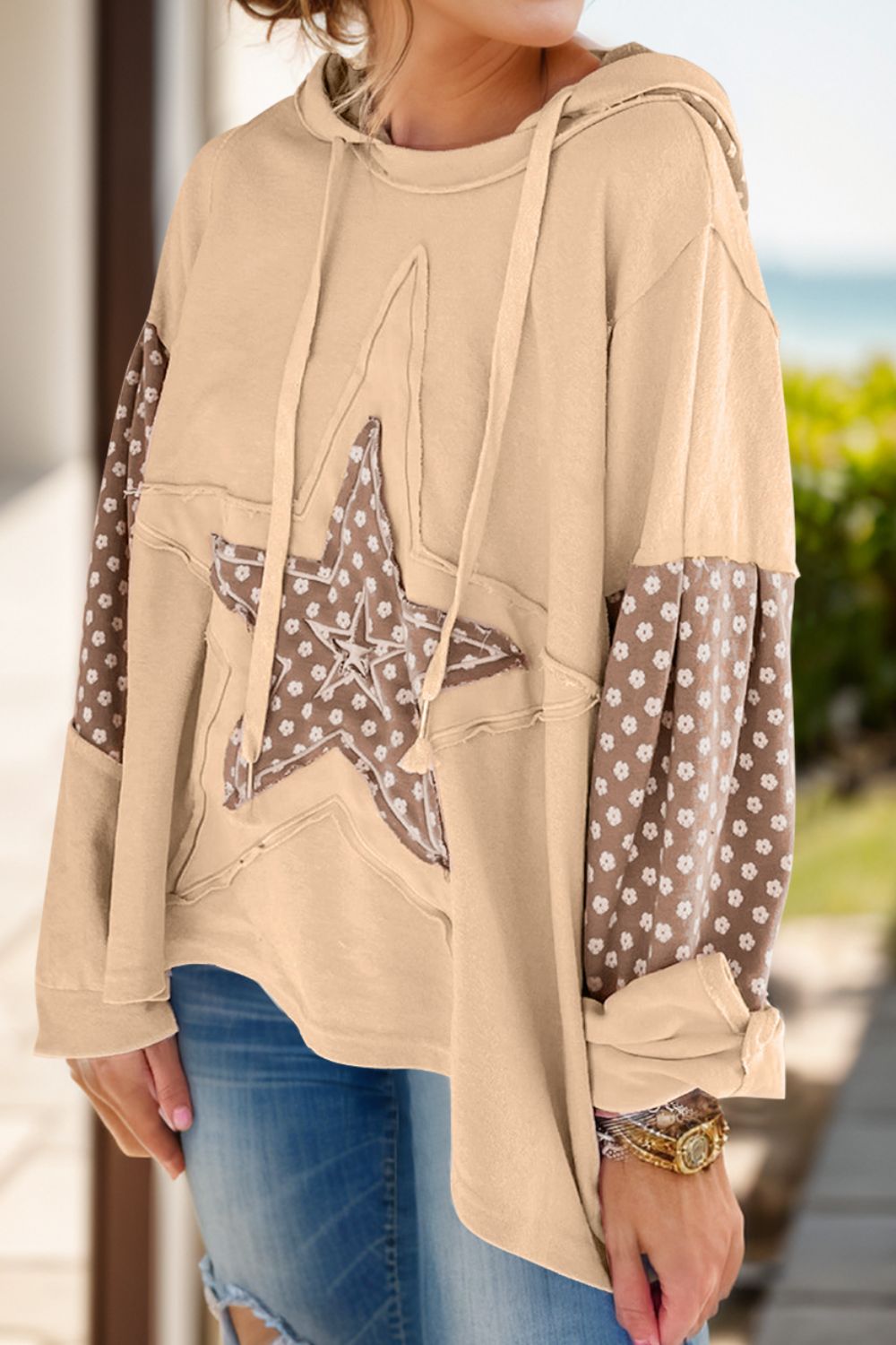 Drawstring Star Long Sleeve Hoodie