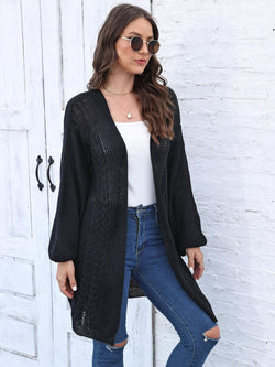 Cable-Knit Open Front Long Sleeve Cardigan