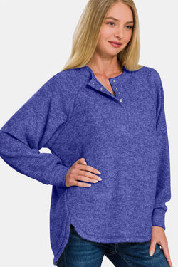 Zenana Full Size Brushed Melange Hacci High-Low Sweater