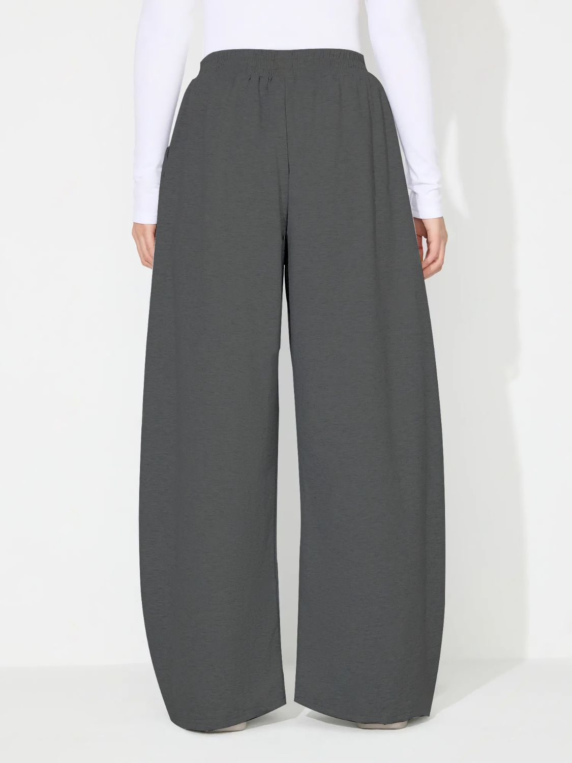 Elastic Waist Wide Leg Pants with Pockets