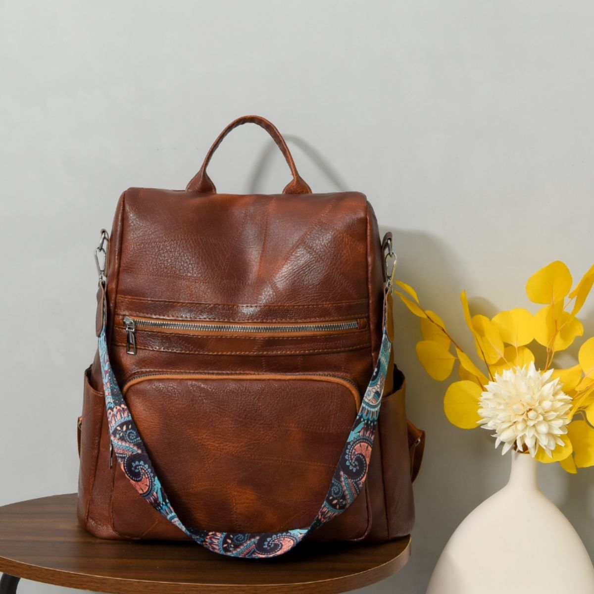 PU Leather Adjustable Strap Backpack Bag