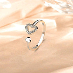 925 Sterling Silver Inlaid Zircon Heart Open Ring