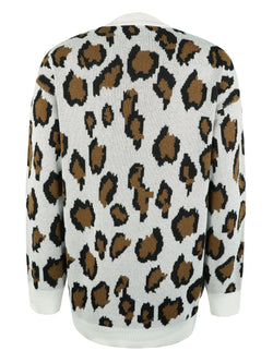 Leopard Open Front Dropped Shoulder Cardigan