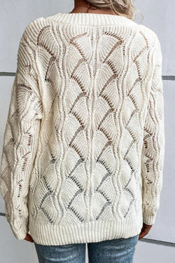 Openwork V-Neck Long Sleeve Sweater