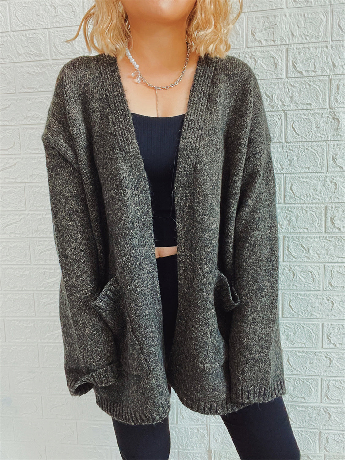 Open Front Long Sleeve Cardigan with Pockets