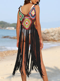 Vestido playero con flecos y tirantes finos