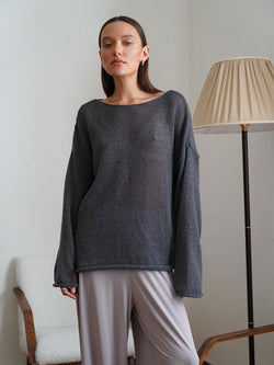 Round Neck Long Sleeve Knit Cover Up