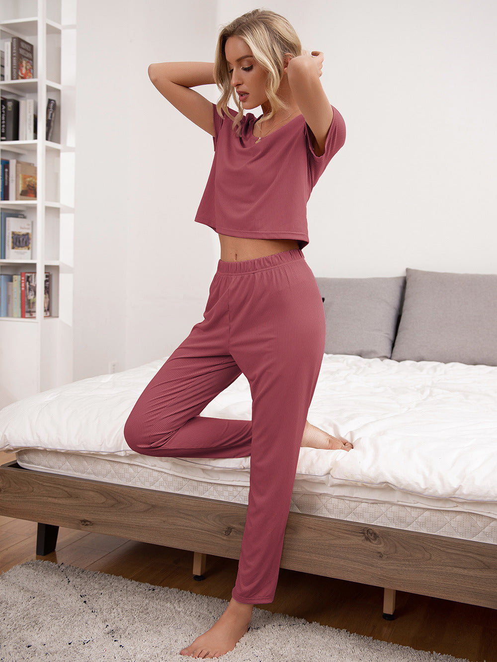 Ivy Lane Round Neck Short Sleeve Top and Pants Lounge Set