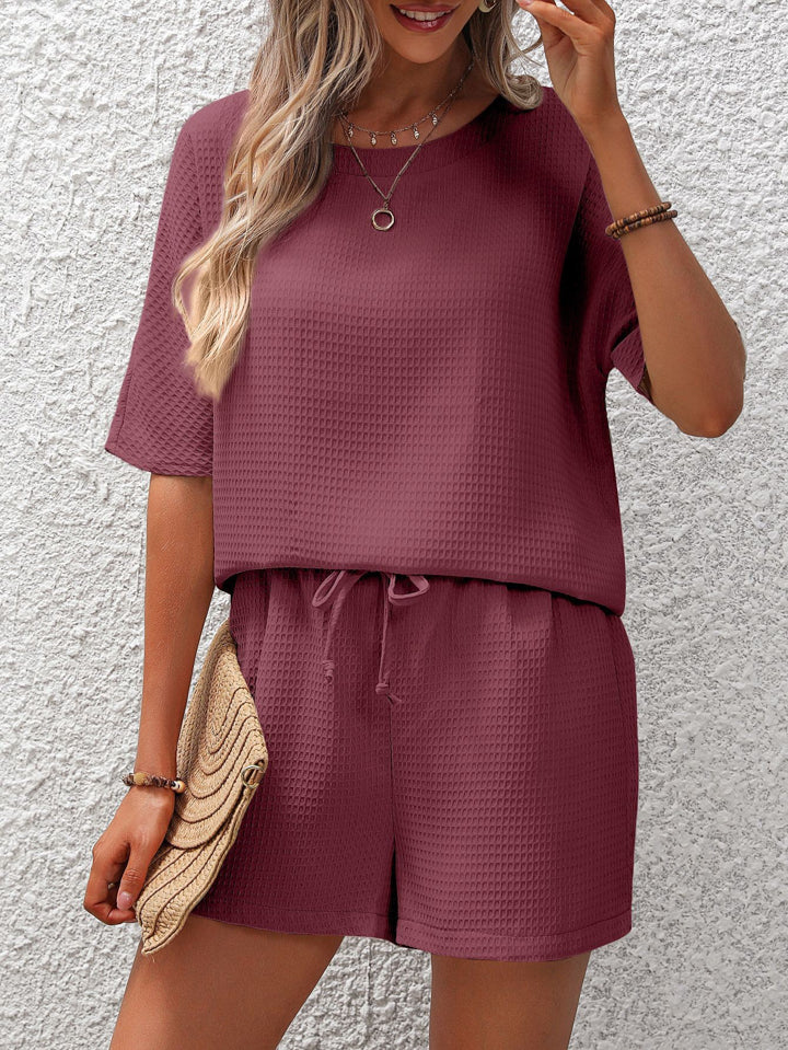 Waffle-Knit Top and Shorts Set