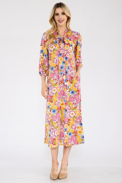 Celeste Full Size Floral Midi Dress with Bow Tied