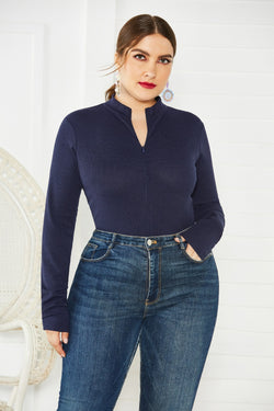 Plus Size Zip Up Long Sleeve Bodysuit