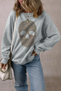 Skull Round Neck Long Sleeve Sweatshirt