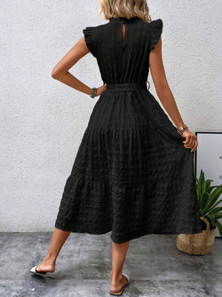 Tied Ruffled Cap Sleeve Midi Dress