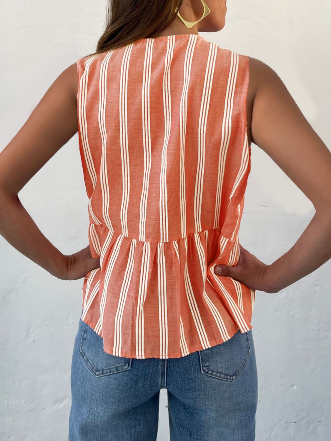 Tied Striped Round Neck Tank