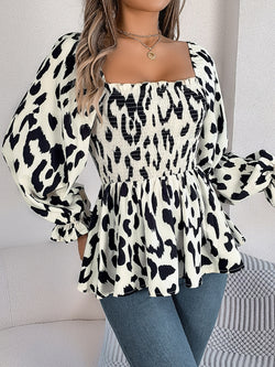 Square Neck Flounce Sleeve Blouse