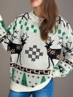 Christmas Element Round Neck Long Sleeve Sweater