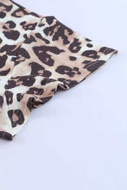 Blusa de cuello redondo con estampado de leopardo en talla grande