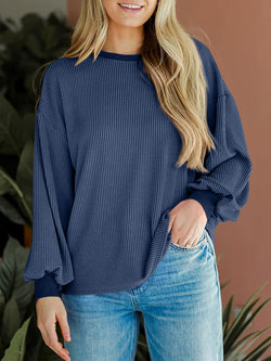 Round Neck Drop Shoulder Long Sleeve Sweatshirt