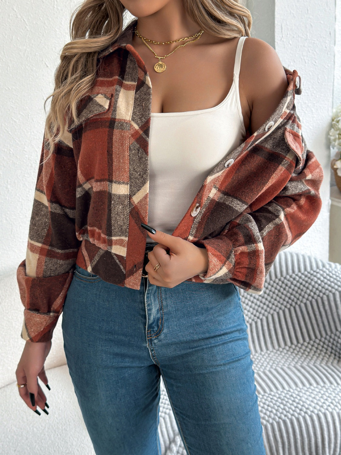 Plaid Button Up Long Sleeve Jacket