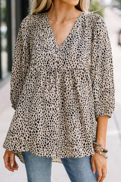 Animal Print V-Neck Three-Quarter Sleeve Blouse