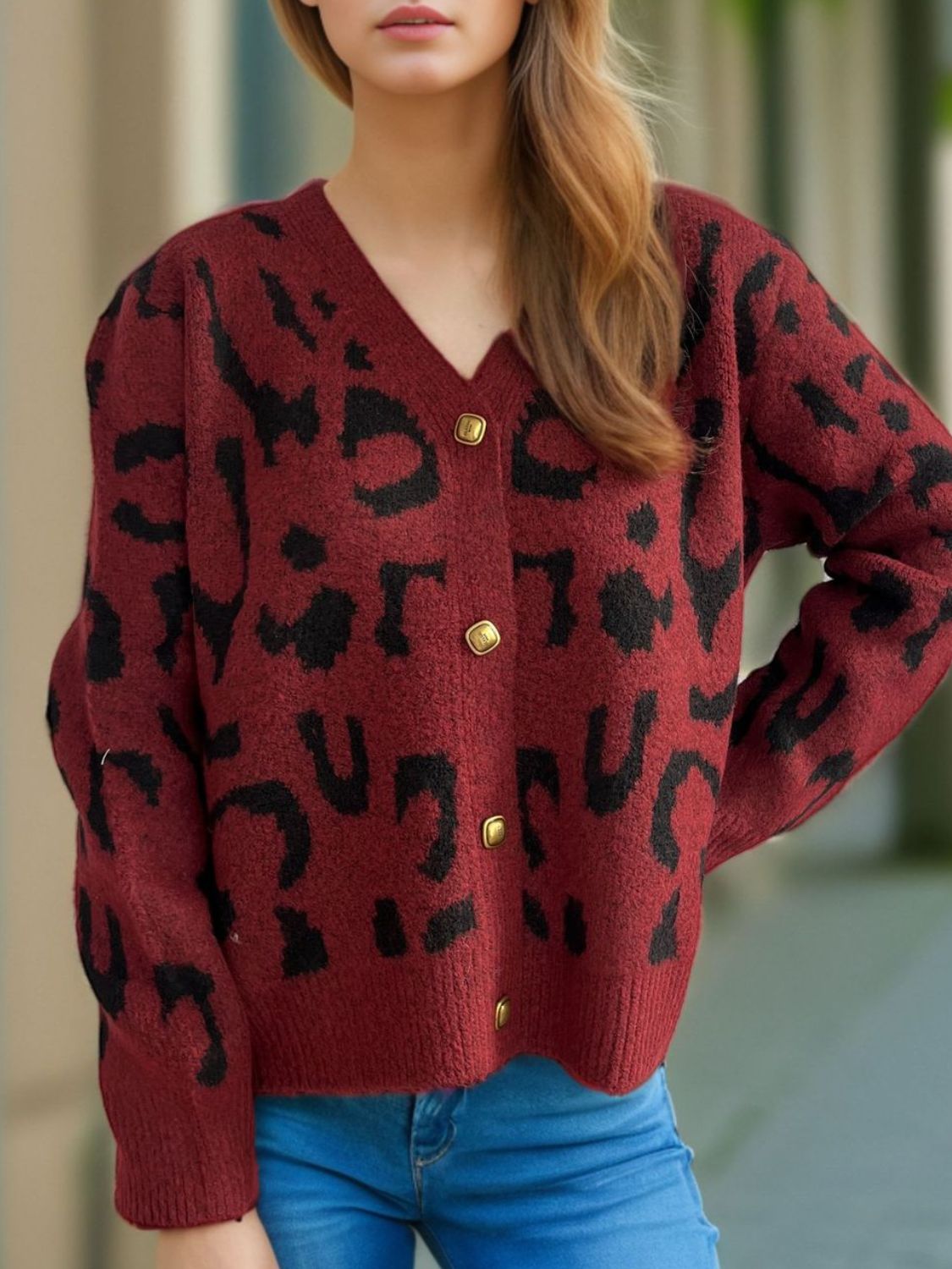 Leopard V-Neck Button Up Cardigan