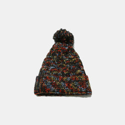 Contrast Cable-Knit Hat with Pompom