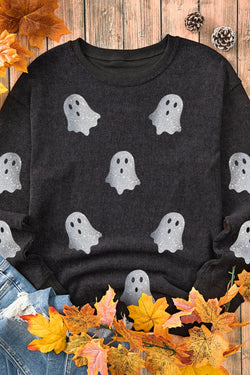 Sudadera de manga larga y cuello redondo con diseño de fantasma con purpurina