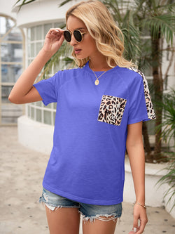 Ivy Lane Pocketed Leopard Round Neck Short Sleeve T-Shirt